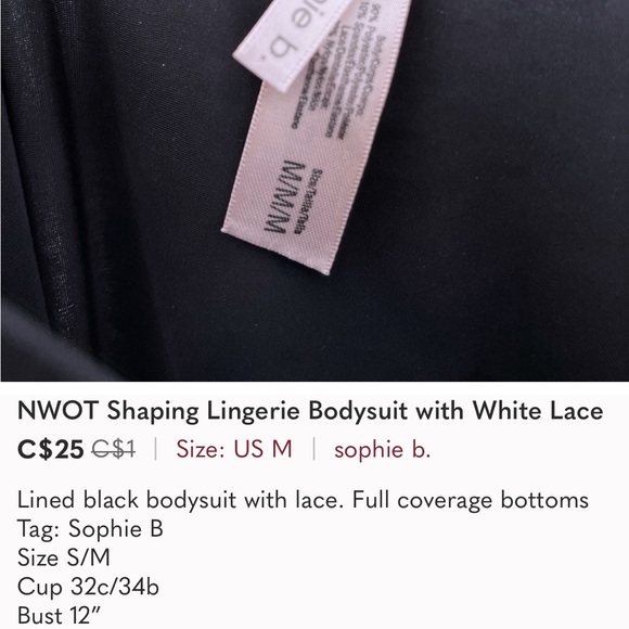 NWOT Shaping Lingerie Bodysuit with White Lace - Picture 4 of 4